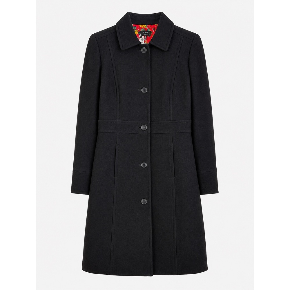 Vintage J.Crew Wool Long Coat Black Size 10 Floral Lining Tailored